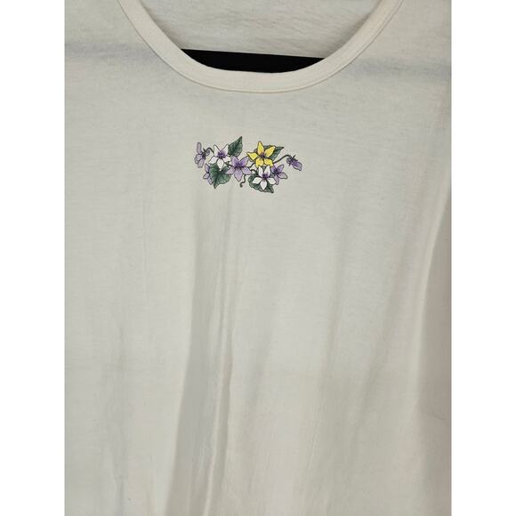 Anvil Womens Cream Floral Pre-Shrunk Cotton Crewneck Short Sleeve T-Shirt Size L - Picture 2 of 4